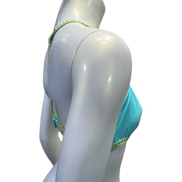 Victoria's Secret Teal Bikini Top Large Crochet Trim Racerback Turquoise Y-Back - Picture 11 of 11